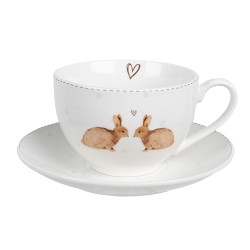 Clayre & Eef Cup and Saucer 250 ml White Brown Porcelain