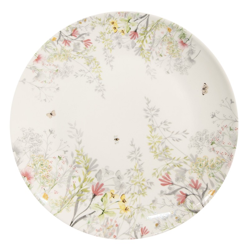 Clayre & Eef Assiette de petit déjeuner Ø 20 cm Blanc Porcelaine Fleurs