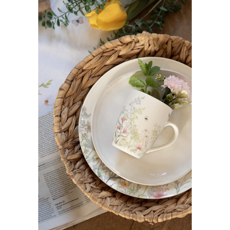Clayre & Eef Dinner Plate Ø 26 cm White Porcelain Flowers