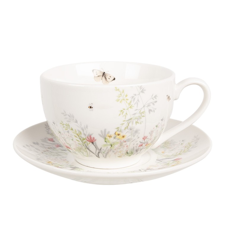 Clayre & Eef Cup and Saucer 250 ml White Porcelain