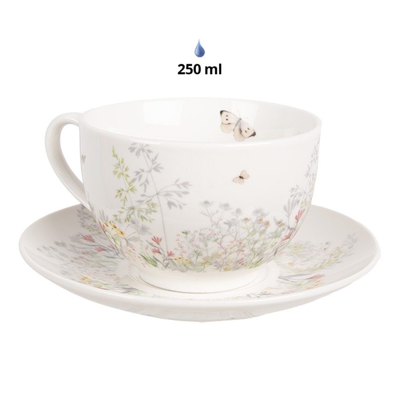 Clayre & Eef Cup and Saucer 250 ml White Porcelain