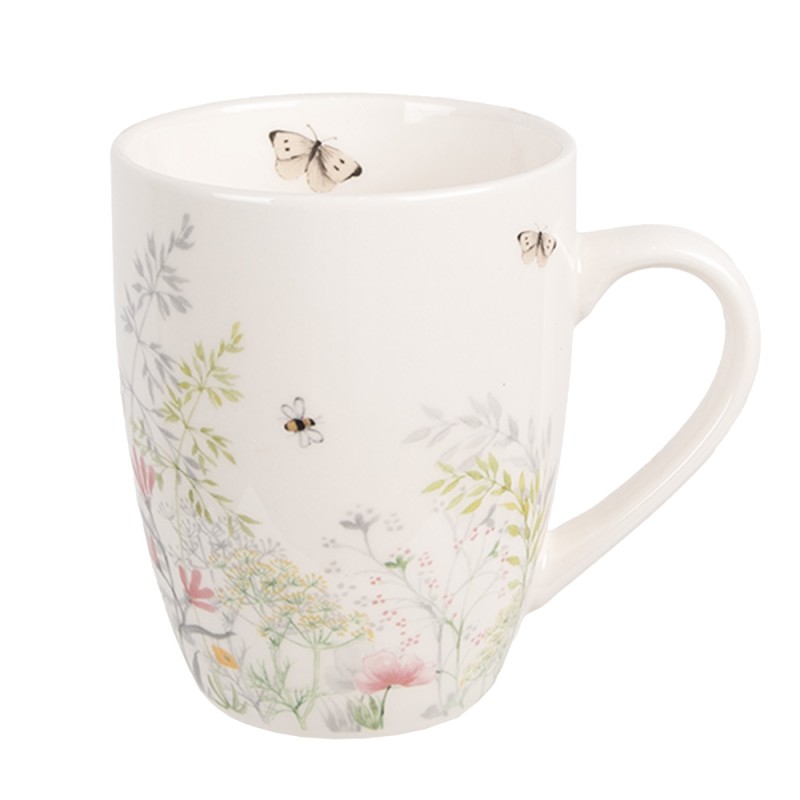 Clayre & Eef Mug 350 ml Blanc Porcelaine Fleurs