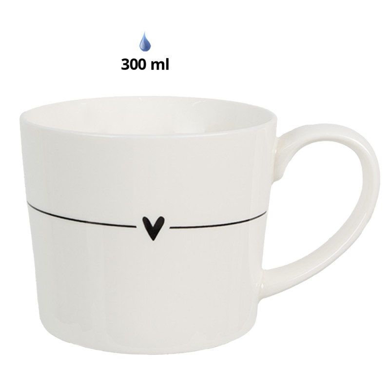 Clayre & Eef Mug Set of 4 300 ml White Ceramic Hearts