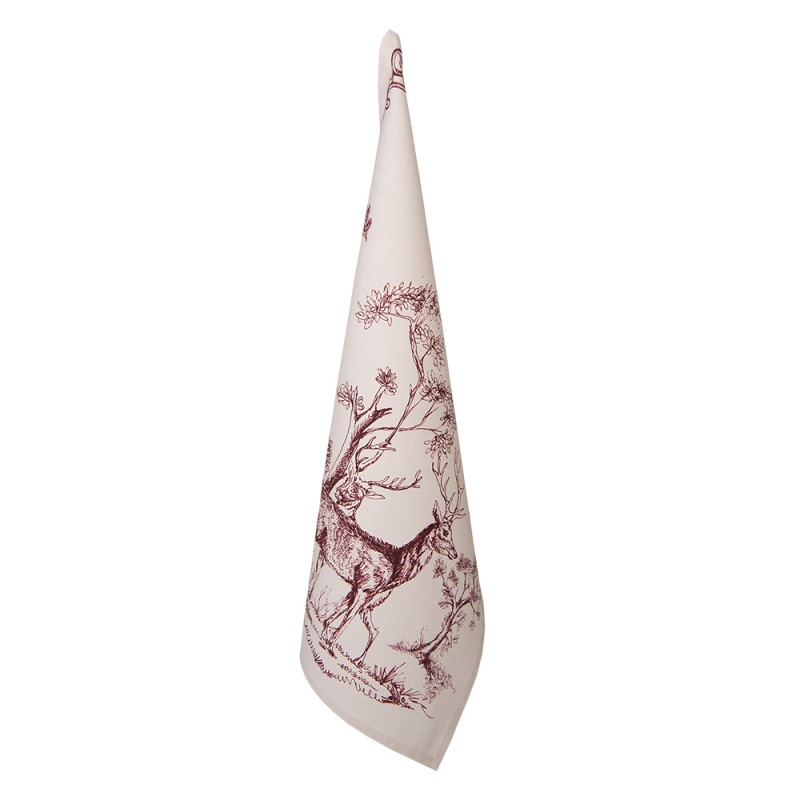 Clayre & Eef Tea Towel  50x70 cm White Pink Cotton Rectangle Reindeer