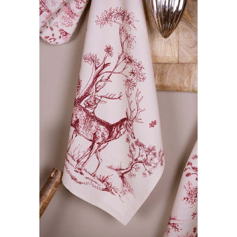 Clayre & Eef Asciugamani da cucina 50x70 cm Bianco Rosa  Cotone Rettangolo Renna