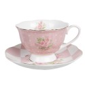 Clayre & Eef Tasse mit Untertasse 200 ml Rosa Weiß Porzellan Rosen