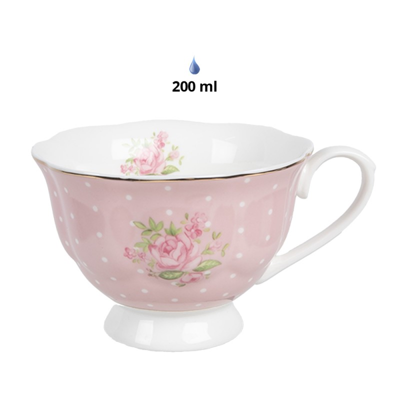 Clayre & Eef Tasse mit Untertasse 200 ml Rosa Weiß Porzellan Rosen