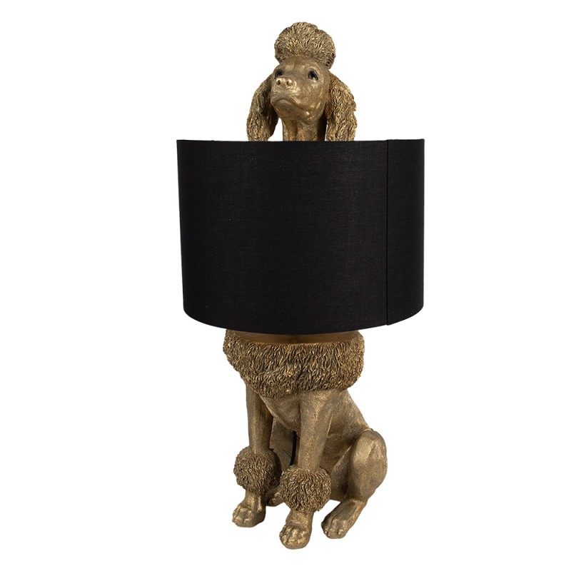 Clayre & Eef Tafellamp Hond Poedel 30x28x57 cm Goudkleurig Zwart Polyresin