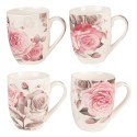 Clayre & Eef Mug Set of 4 300 ml Pink Porcelain Roses