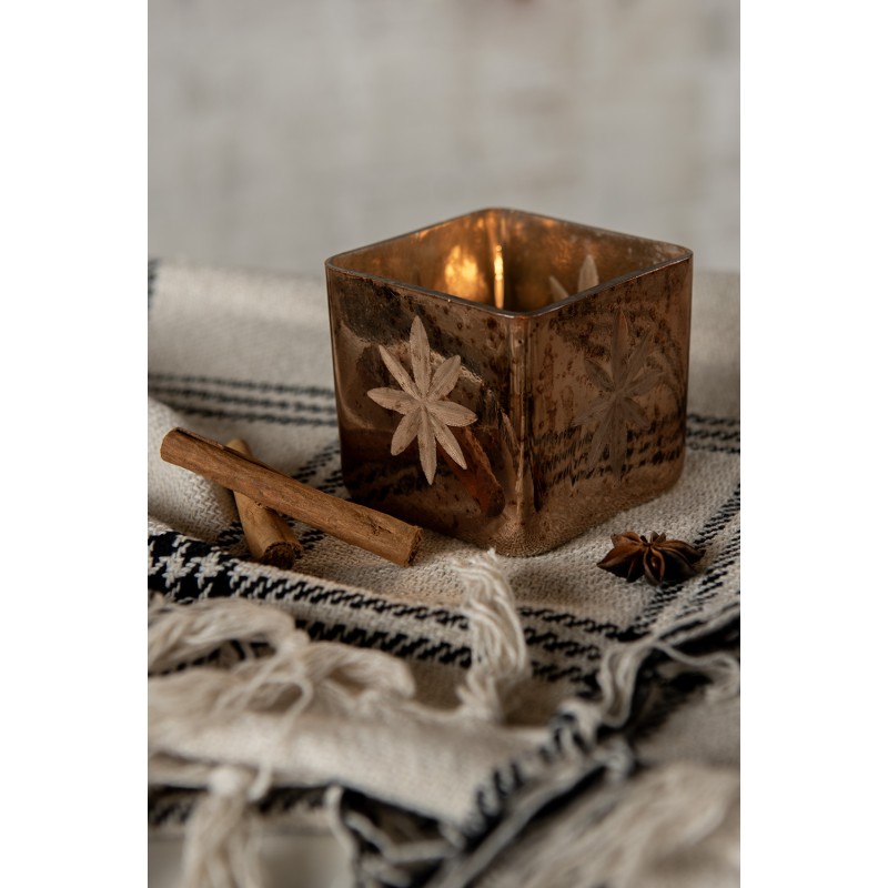 Clayre & Eef Tealight Holder 7x7x9 cm Gold colored Glass Square Star
