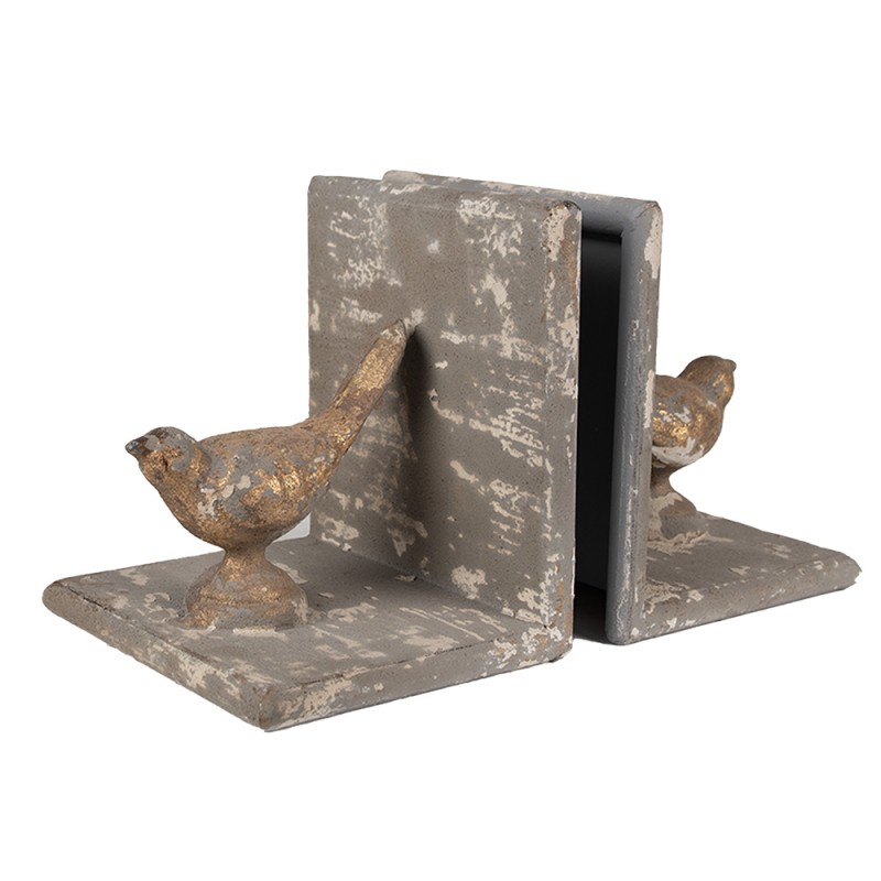 Clayre & Eef Serre-livres set de 2 26x15x16 cm Gris Fer Oiseaux