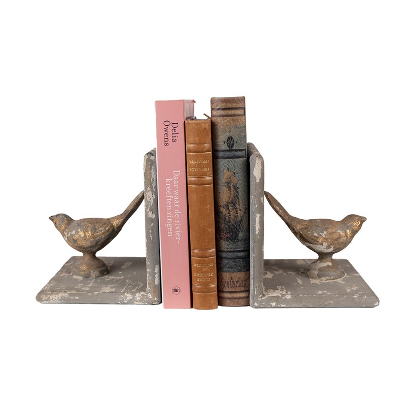 Clayre & Eef Serre-livres set de 2 26x15x16 cm Gris Fer Oiseaux