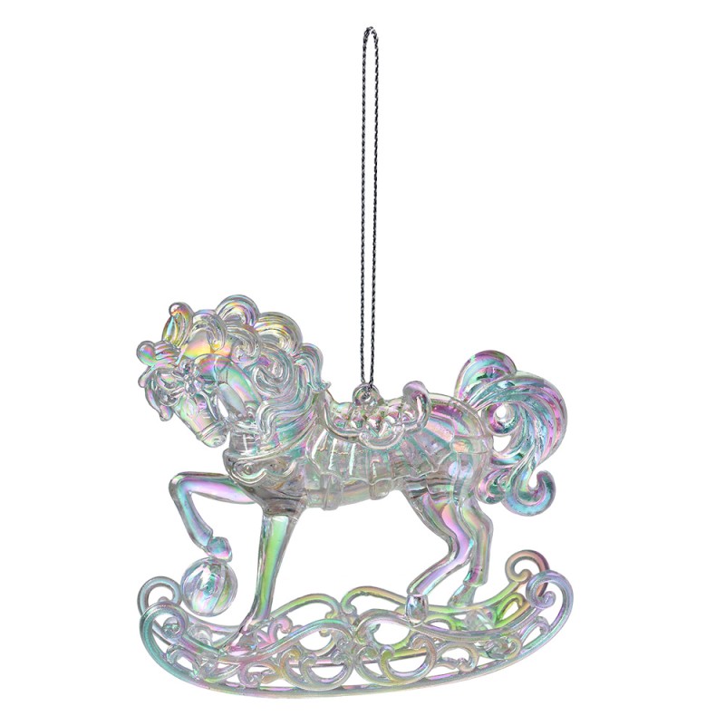 Clayre & Eef Christmas Ornament Rocking Horse 10 cm Silver colored Plastic