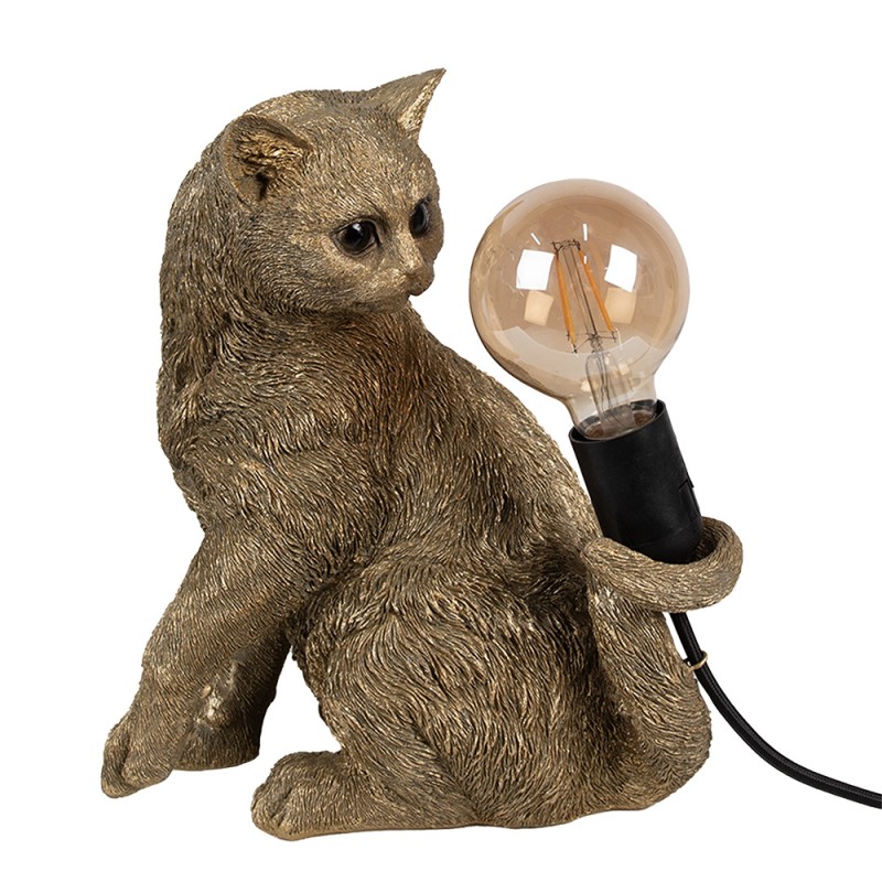 Clayre & Eef Table Lamp Cat 27x21x31 cm Gold colored Polyresin