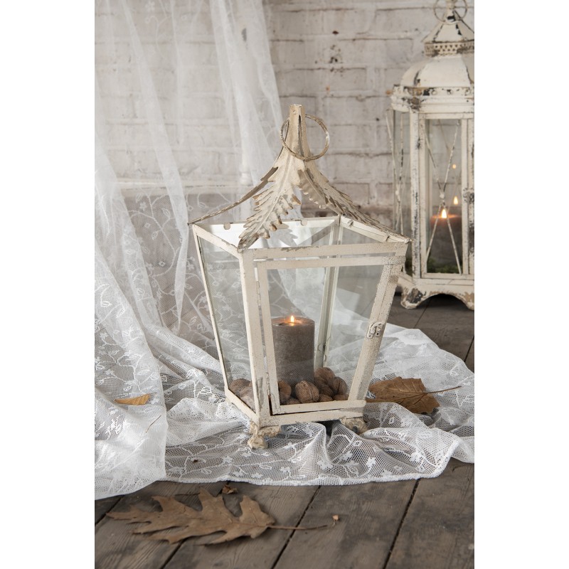 Clayre & Eef Lantern 26x26x47 cm Beige Iron Glass