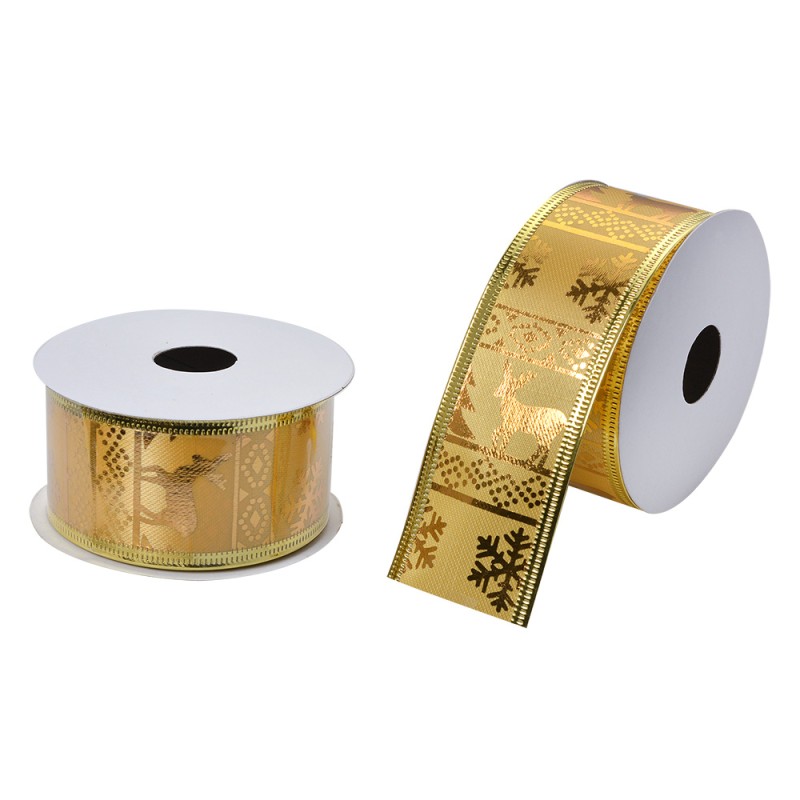Clayre & Eef Christmas ribbon 38 mm Gold colored Synthetic