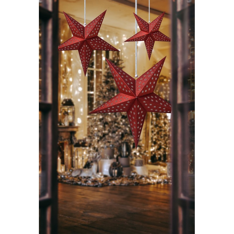 Clayre & Eef Hanging star 45x15x45 cm Red Paper