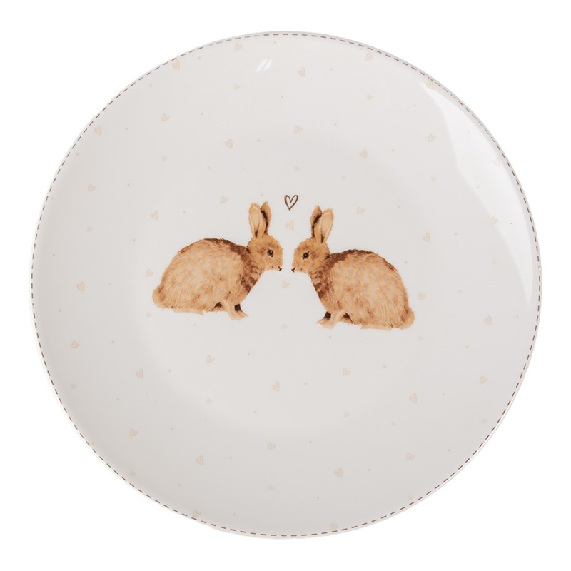Clayre & Eef Piatto per la colazione Ø 20 cm Bianco Marrone  Porcellana Conigli