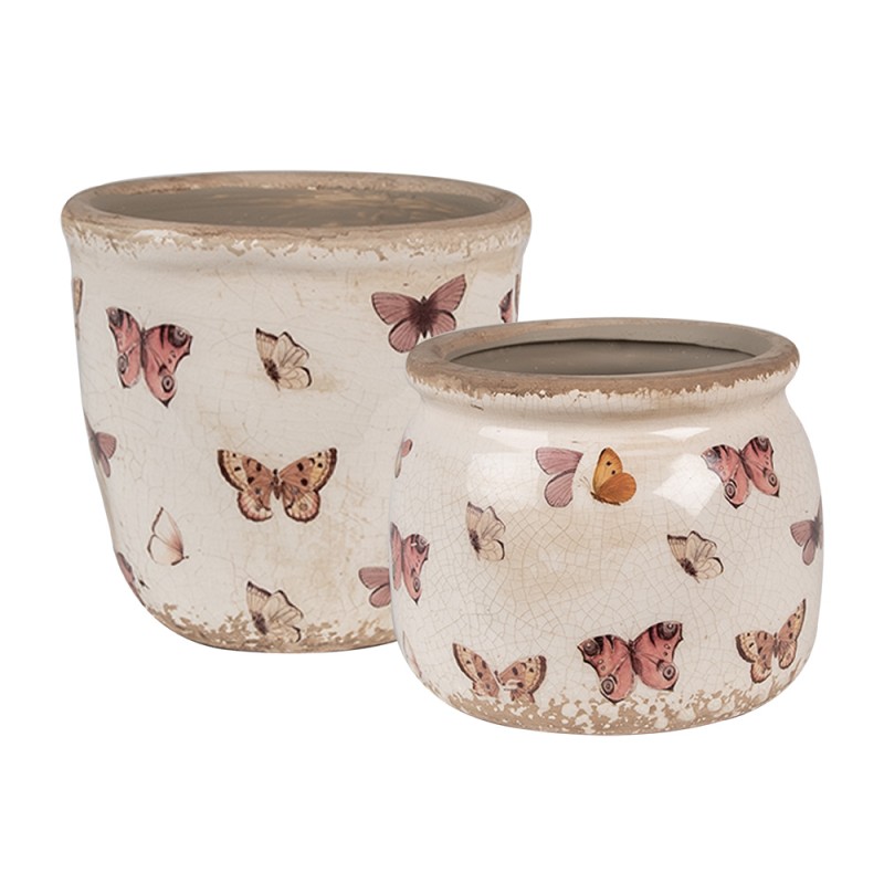 Clayre&Eef Vaso Porta Pianta Rosa Beige Ceramica set di 2
