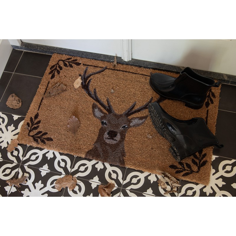 Clayre & Eef Door Mat 75x45 cm Brown PVS Coconut Fiber Rectangle Deer
