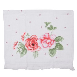 Clayre & Eef Guest Towel 40x66 cm White Pink Cotton Rectangle Flowers