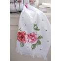 Clayre & Eef Gastendoekje  40x66 cm Wit Roze Katoen Rechthoek Bloemen