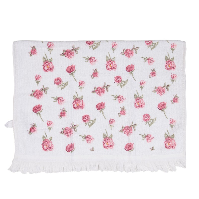 Clayre & Eef Guest Towel 40x66 cm White Pink Cotton Roses