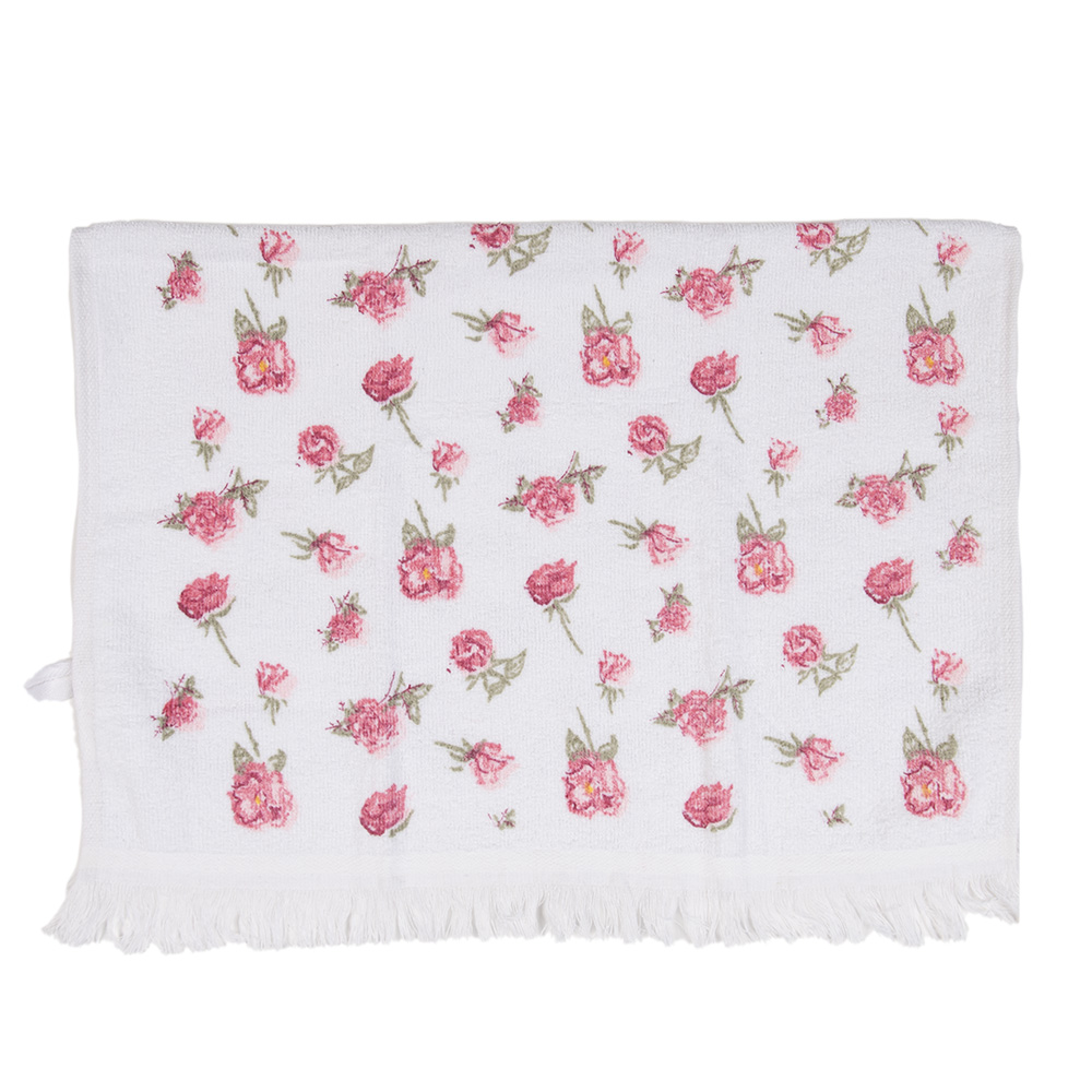Clayre&Eef Gastendoekje 40x66 cm Wit Roze Katoen Roosjes afbeelding