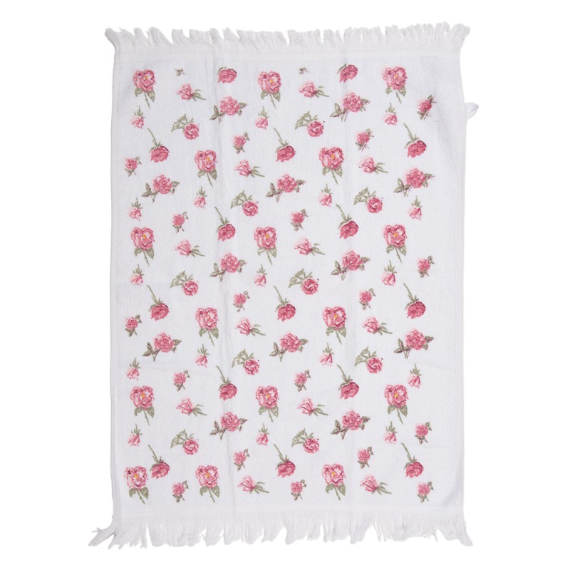 Clayre & Eef Serviette invité 40x66 cm Blanc Rose Coton Roses