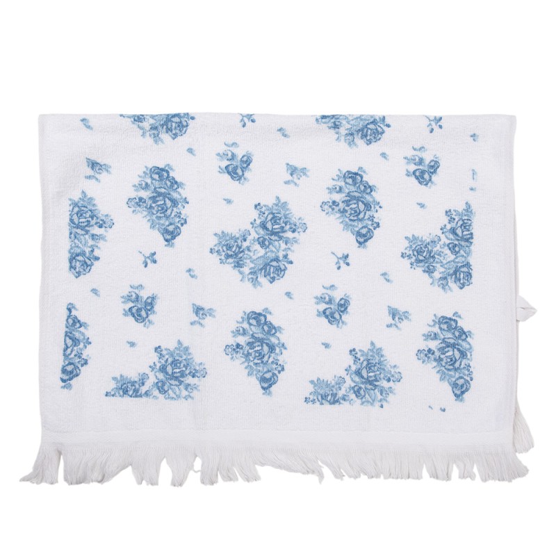 Clayre & Eef Guest Towel 40x66 cm White Blue Cotton Rectangle Roses