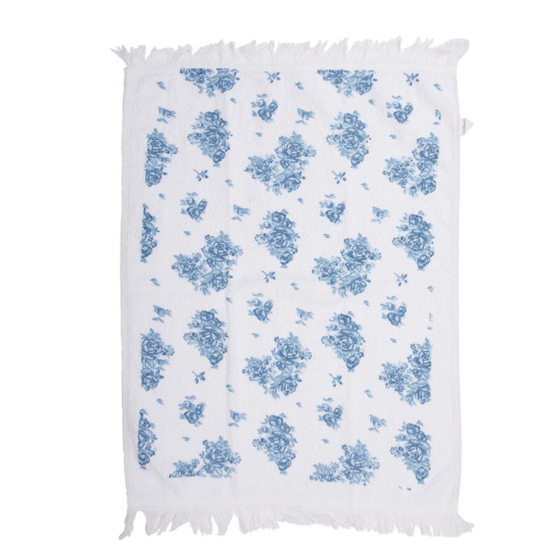 Clayre & Eef Asciugamano per ospiti 40x66 cm Bianco Blu  Cotone Rettangolo Rose