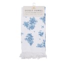 Clayre & Eef Serviette invité 40x66 cm Blanc Bleu Coton Rectangle Roses