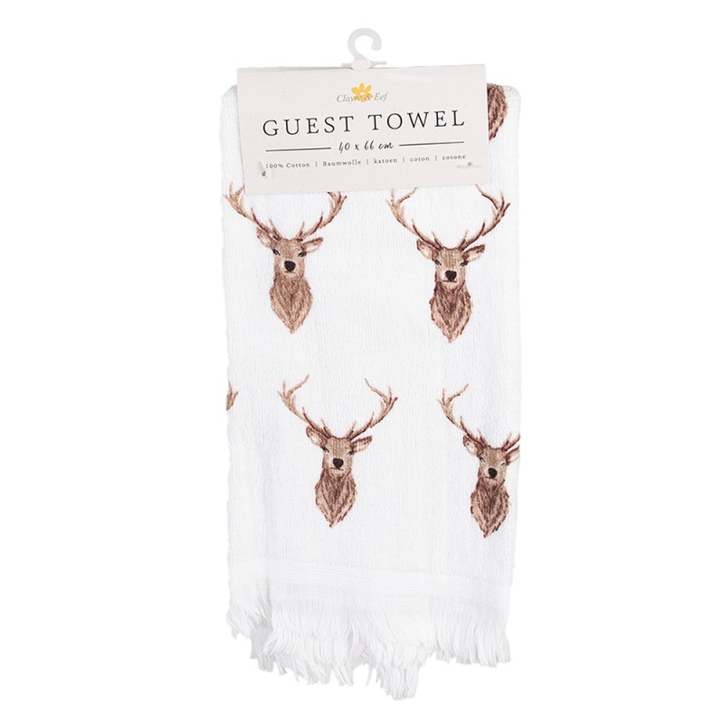 Clayre & Eef Serviette invité 40x66 cm Beige Marron Coton Cerf