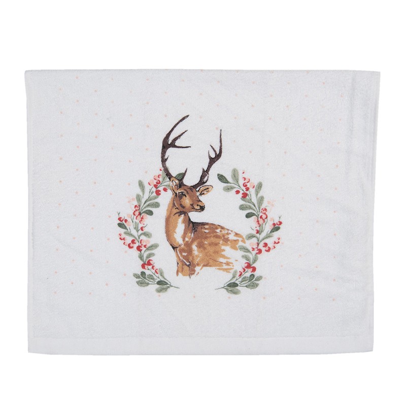 Clayre & Eef Guest Towel 40x66 cm White Brown Cotton Rectangle Deer
