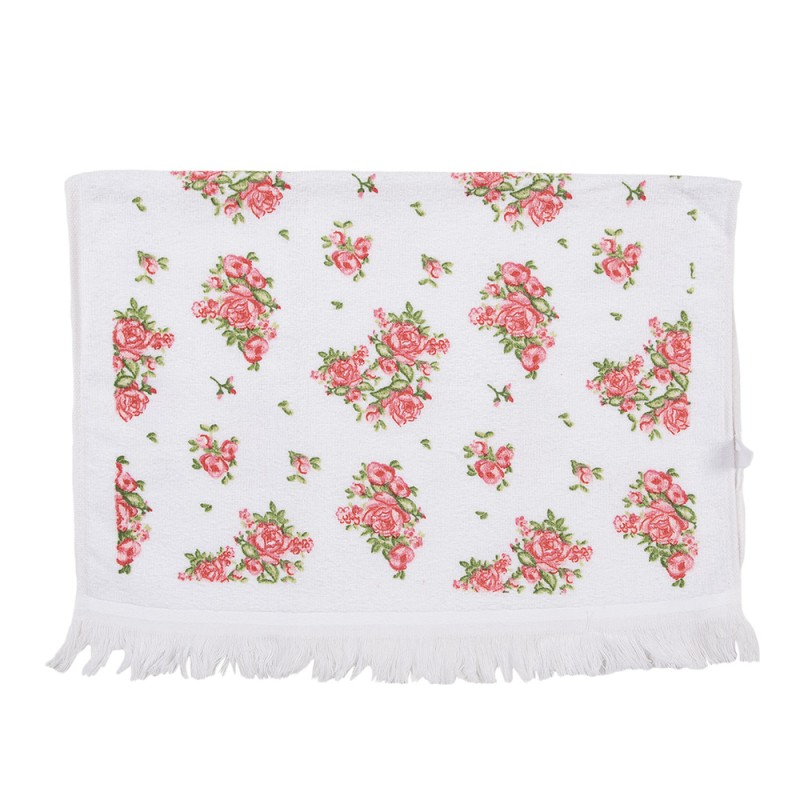 Clayre & Eef Guest Towel 40x66 cm White Pink Cotton Roses