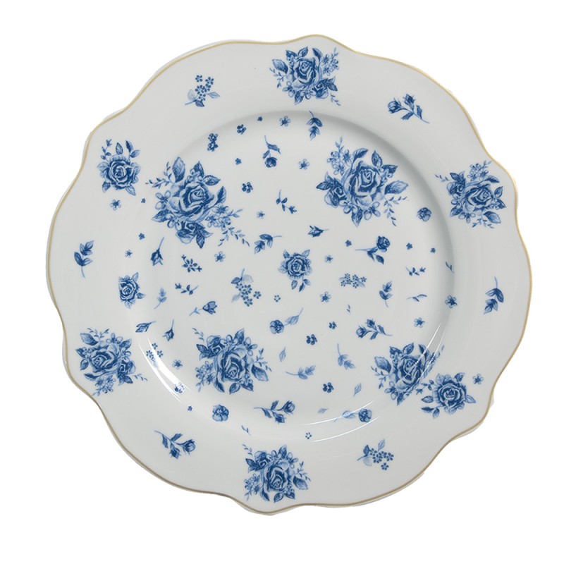 Clayre & Eef Piatto per la colazione Ø 20 cm Bianco Blu  Porcellana Rose