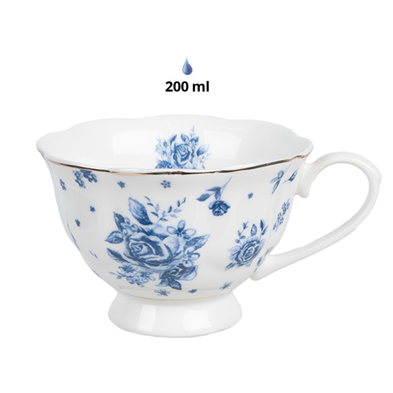 Clayre & Eef Cup and Saucer 200 ml White Blue Porcelain Roses