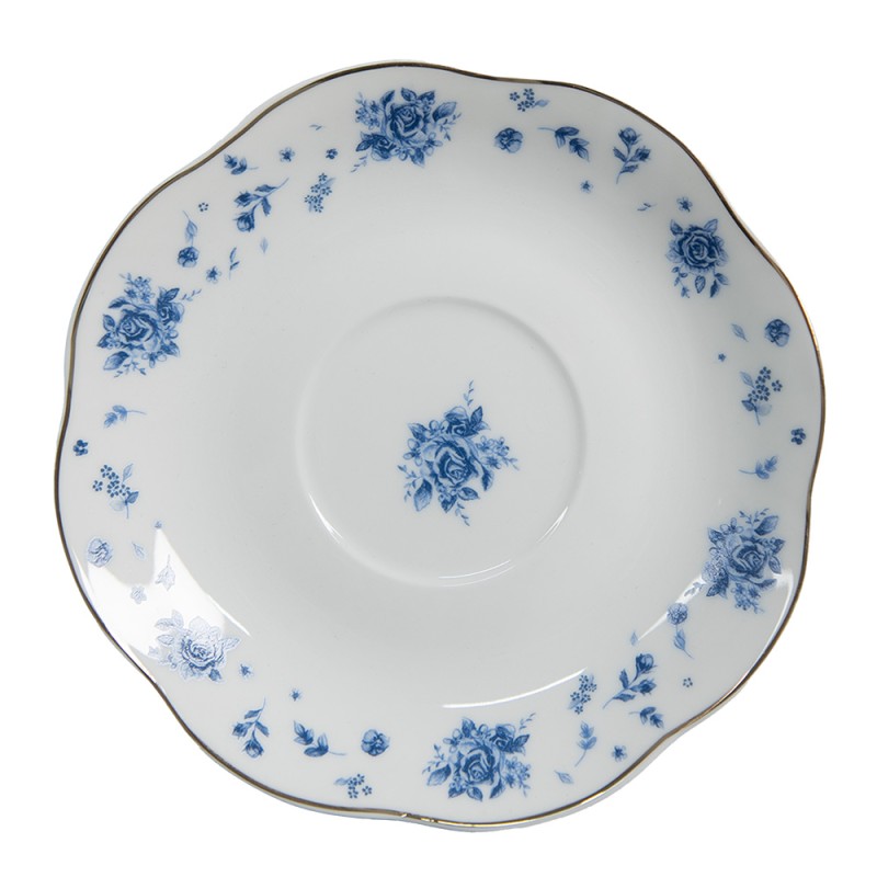 Clayre & Eef Cup and Saucer 200 ml White Blue Porcelain Roses