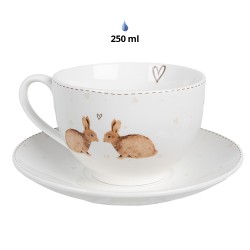 Clayre & Eef Tazza e piattino 250 ml Bianco Marrone  Porcellana