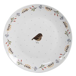Clayre & Eef Ontbijtbord  Ø 20 cm Wit Keramiek Vogel