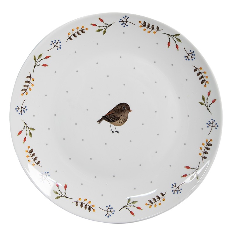 Clayre & Eef Assiette de petit déjeuner Ø 20 cm Blanc Céramique Oiseau