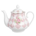 Clayre & Eef Théière 1000 ml Rose Blanc Porcelaine Roses