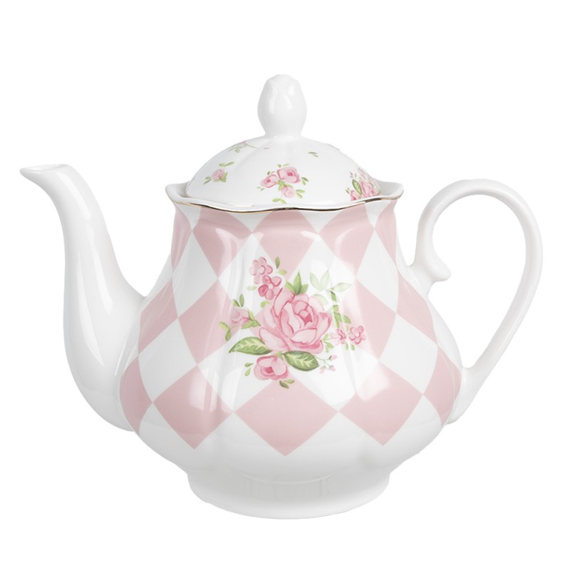 Clayre & Eef Théière 1000 ml Rose Blanc Porcelaine Roses