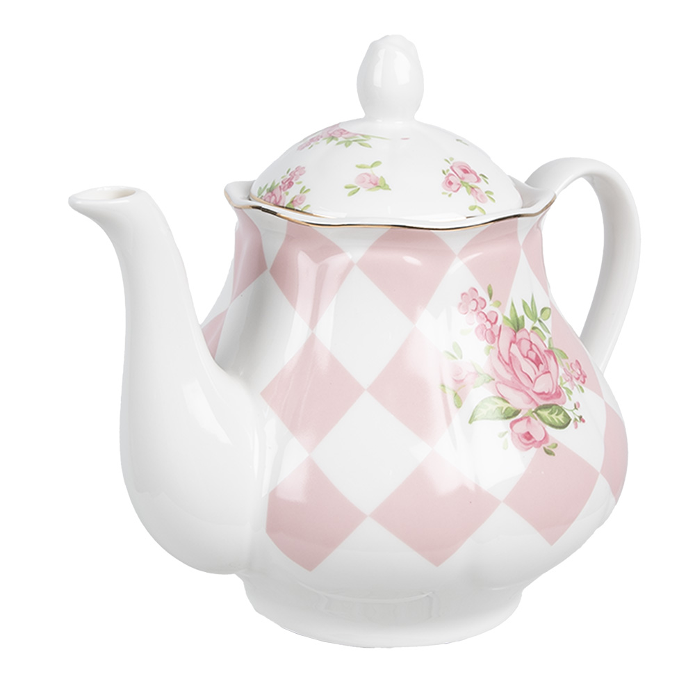 Theepot 1000 Ml Roze Wit Porselein Rozen-image