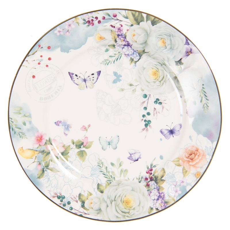 Clayre & Eef Breakfast Plate Ø 19 cm White Blue Porcelain Round Flowers