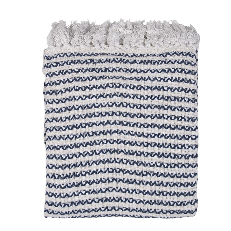 Clayre & Eef Plaid 125x150 cm Beige Blu  Cotone Zigzag