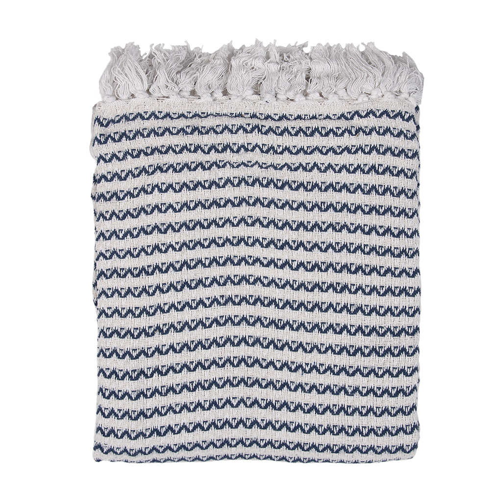 Clayre&Eef Plaid 125x150 cm Beige Blauw Katoen Zigzag afbeelding