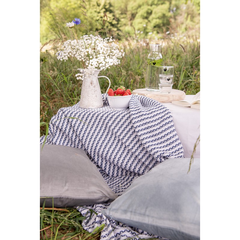 Clayre & Eef Plaid 125x150 cm Beige Blu  Cotone Zigzag