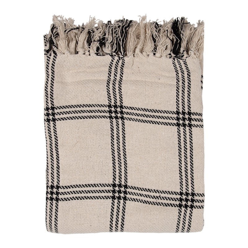 Clayre & Eef Plaid  125x150 cm Beige Zwart Katoen Ruiten