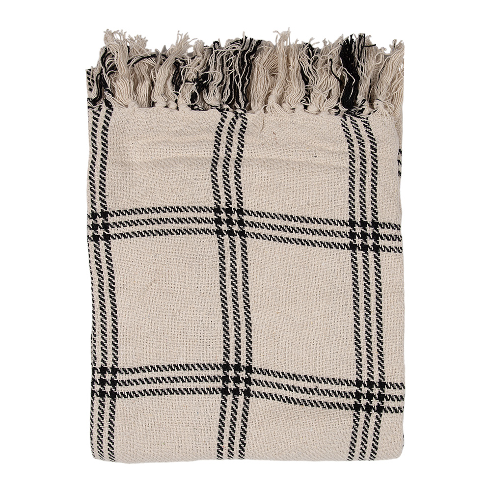 Clayre&Eef Plaid 125x150 cm Beige Zwart Katoen Ruiten afbeelding